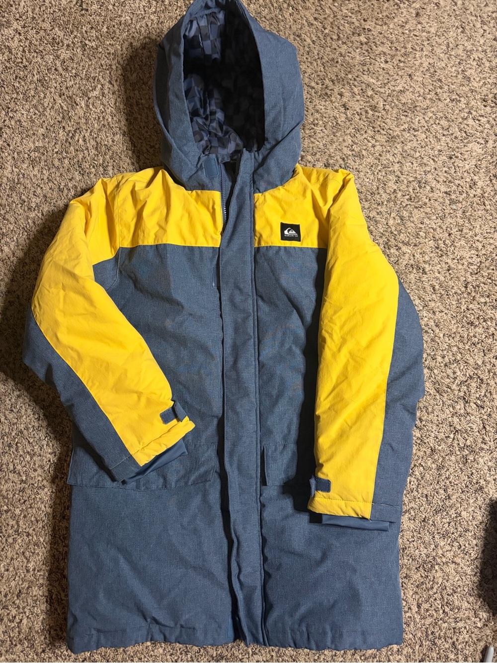 Quiksilver Boys Large Navy & Yellow Hooded Coat
